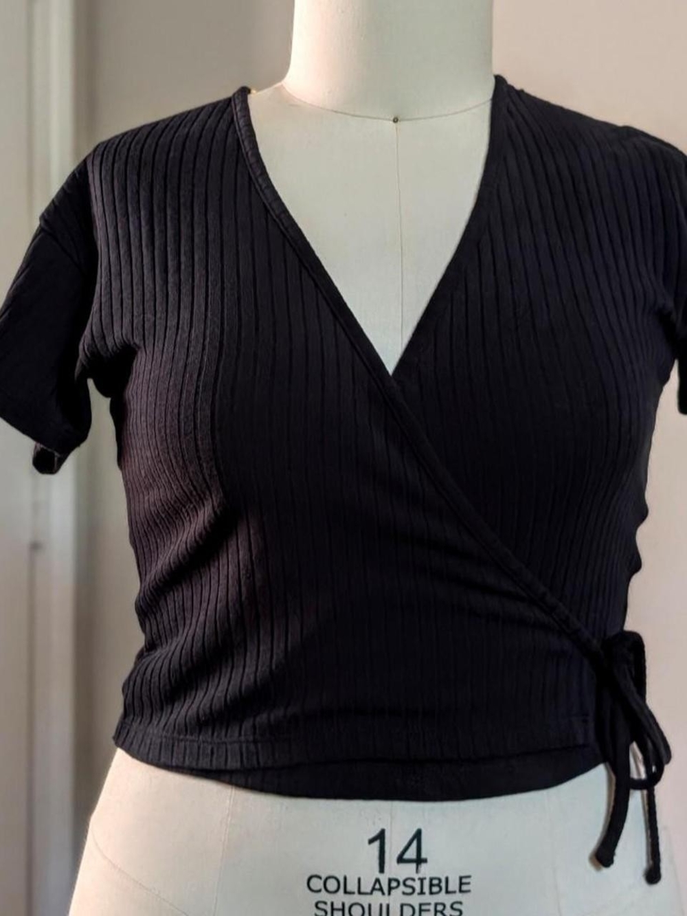 Madewell Black Ribbed Wrap Crop Top